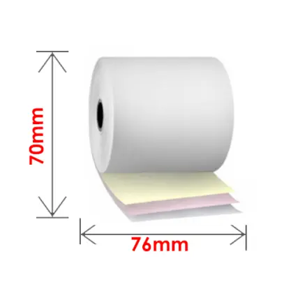 [76MM X 70MM X12MM] 3PLY NCR PAPER ROLL (W/P/Y) BLUE IMAGE (100 ROLLS /BOX) | Jiwa Book Store