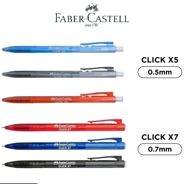 FABER CASTELL CLICK X5/X7 BALL PEN [0.5MM/0.7MM] | Jiwa Book Store