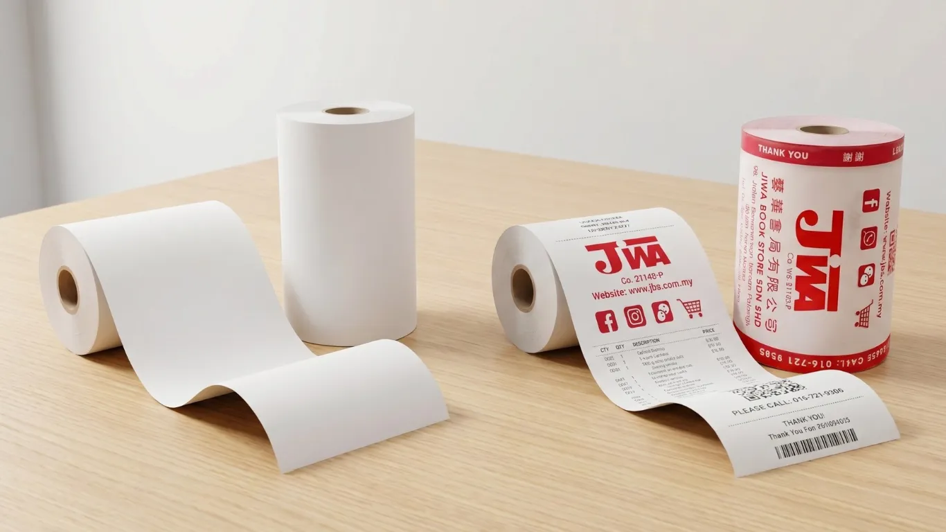 Thermal receipt with logo branding and promotional message Malaysia POS system