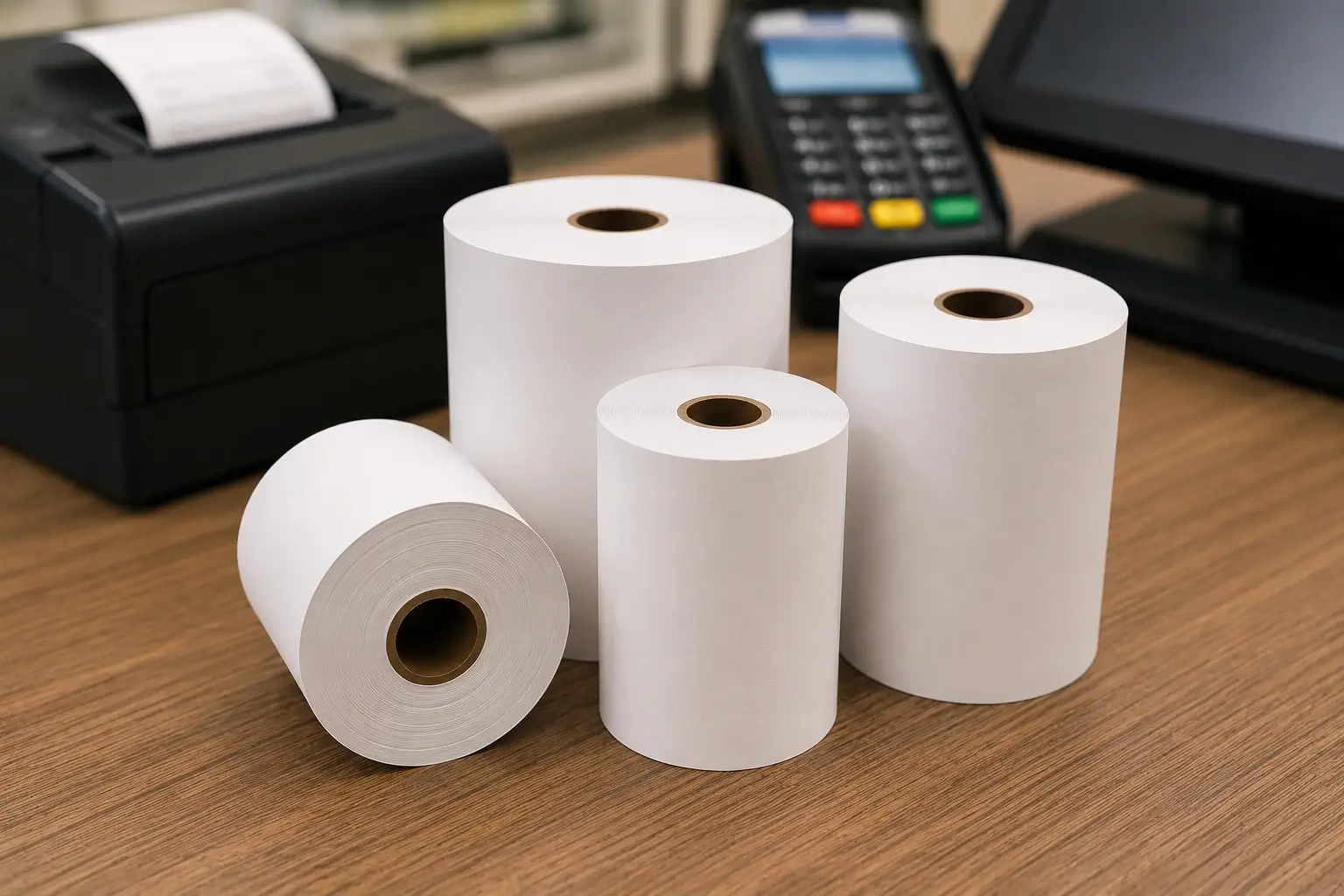 Receipt paper roll sizes Malaysia 57x38 57x50 57x60 and 80x60 thermal paper roll comparison for POS machines