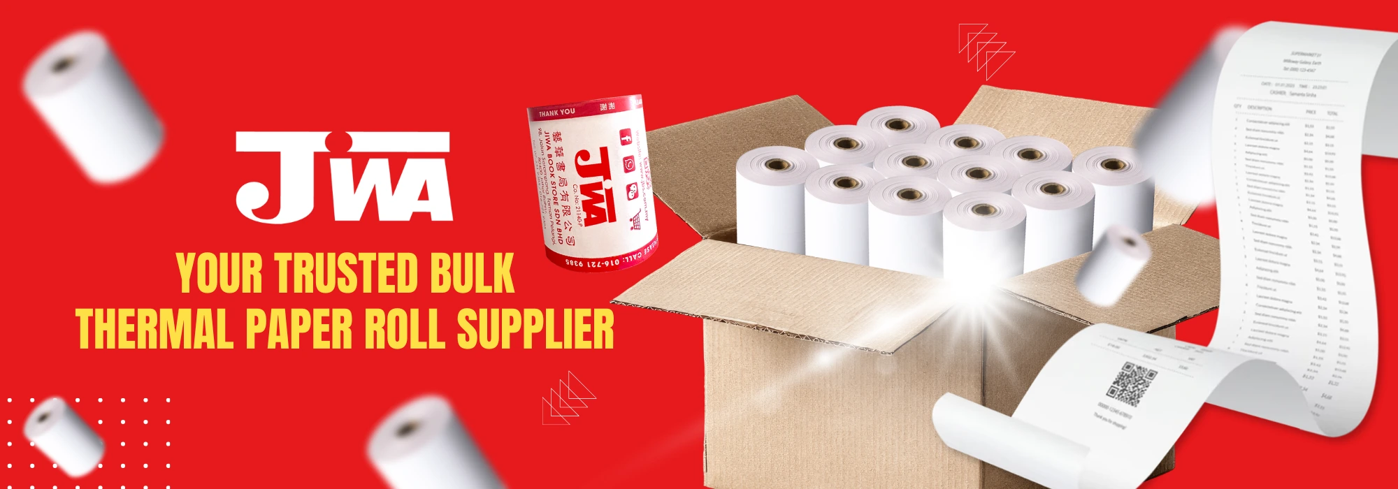 Thermal paper rolls used in POS receipt printers at retail counters in Malaysia